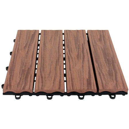 Emsco Group Interlocking Wood Floor Tiles, 12in x 12in Paver, Dark Brown, 12PK 2112-1